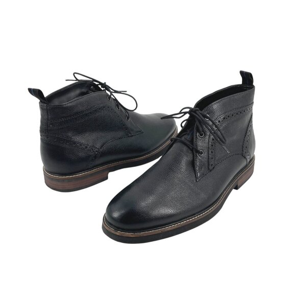 Nunn Bush Ozark II Plain Toe Chukka Boots Mens 11M Leather Brogue Black Lace-Up - Picture 1 of 6